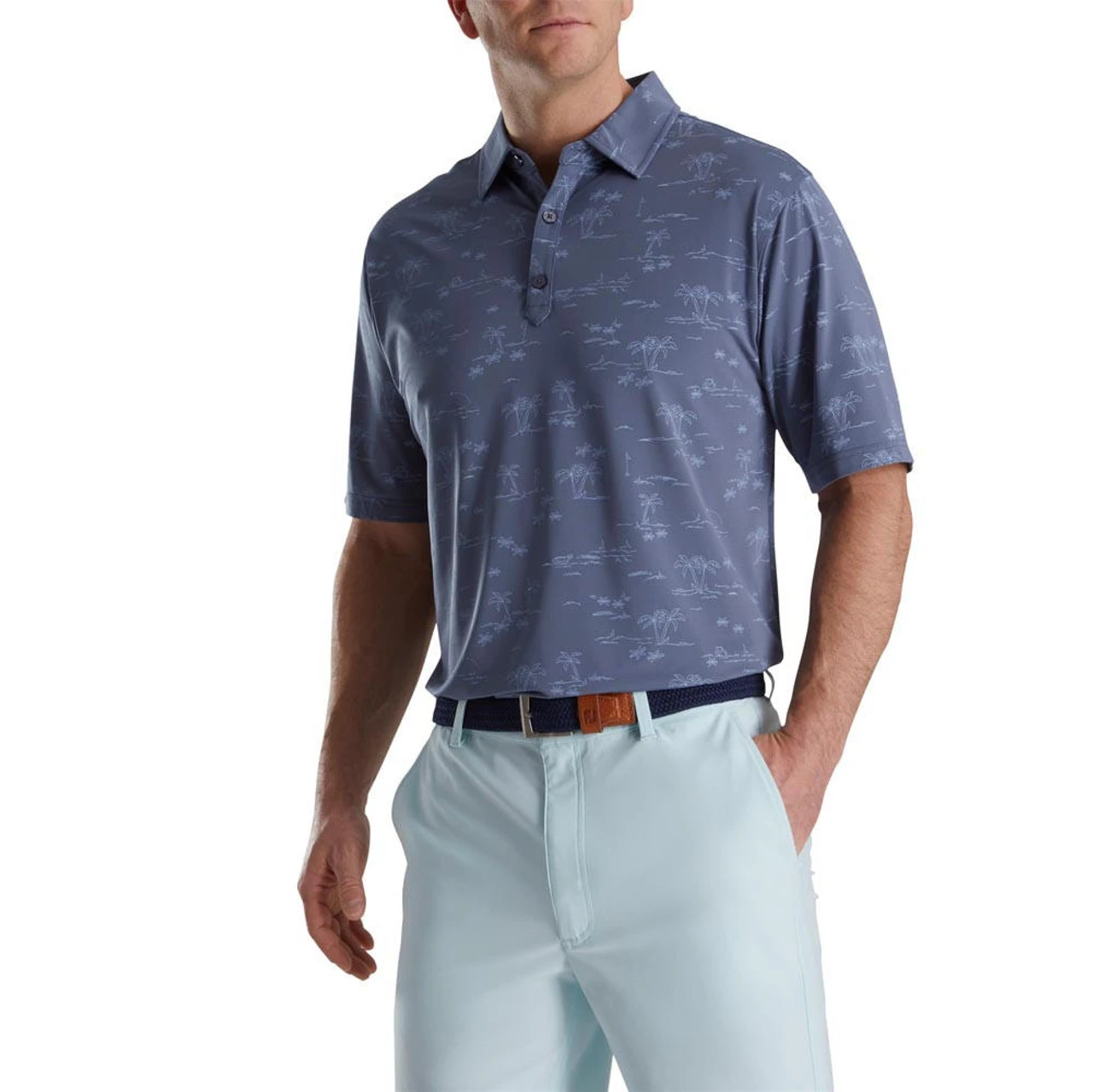FootJoy Tropic Golf Print Lisle Self Collar Polo - Image 9