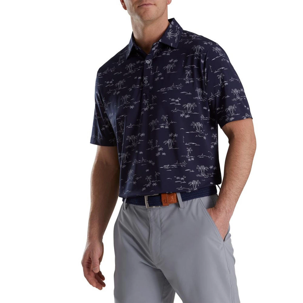 FootJoy Tropic Golf Print Lisle Self Collar Polo