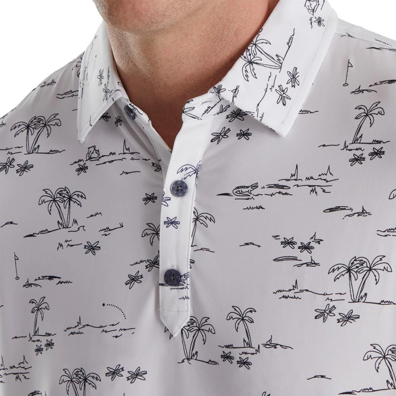 FootJoy Tropic Golf Print Lisle Self Collar Polo - Image 7